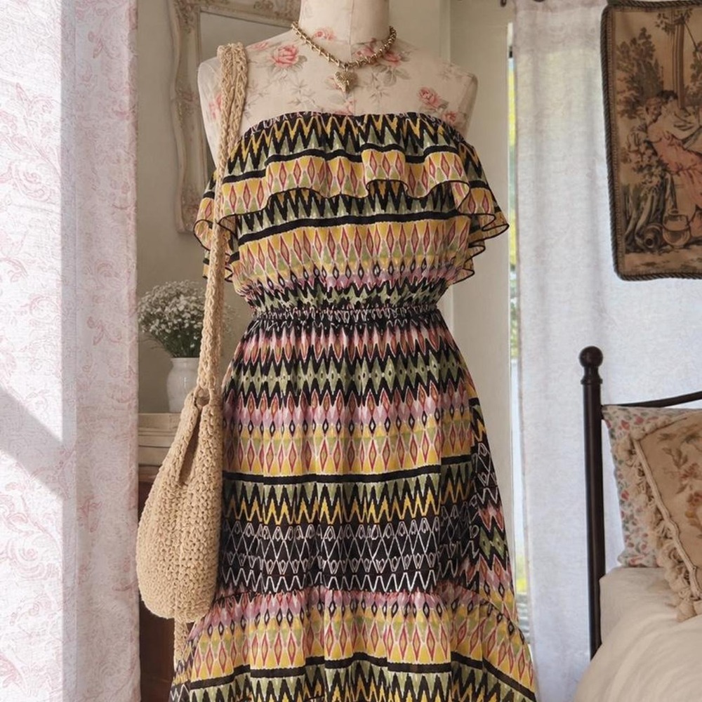 Y2K Boho dress Multi-coloured strapless 2000 dress